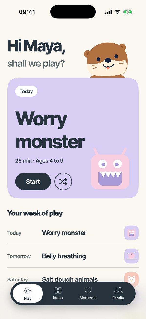 Otter's Play screen: today's idea and a gentle plan for Maya's week, Planned for you.